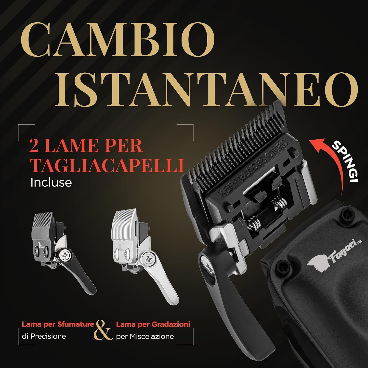 Detalle de Fagaci Tagliacapelli Uomo Professionale con Precisione Superiore – Lame ceramica/DLC, Motore brushless, 0 mm