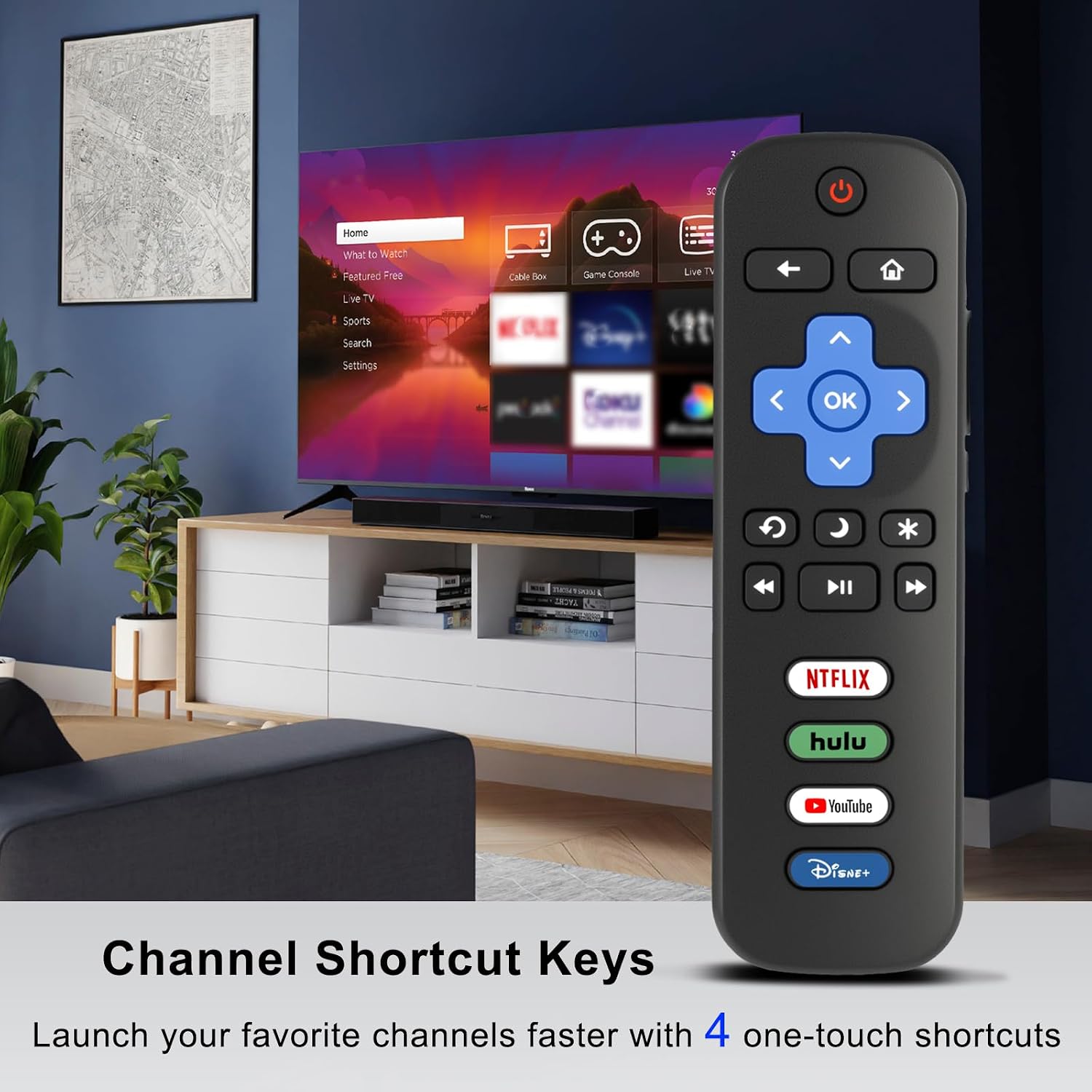 Detalle 1 de Luyeper Replacement Remote Control for Roku TV (IR) — Works with TCL, Hisense, Onn Roku TVs and more