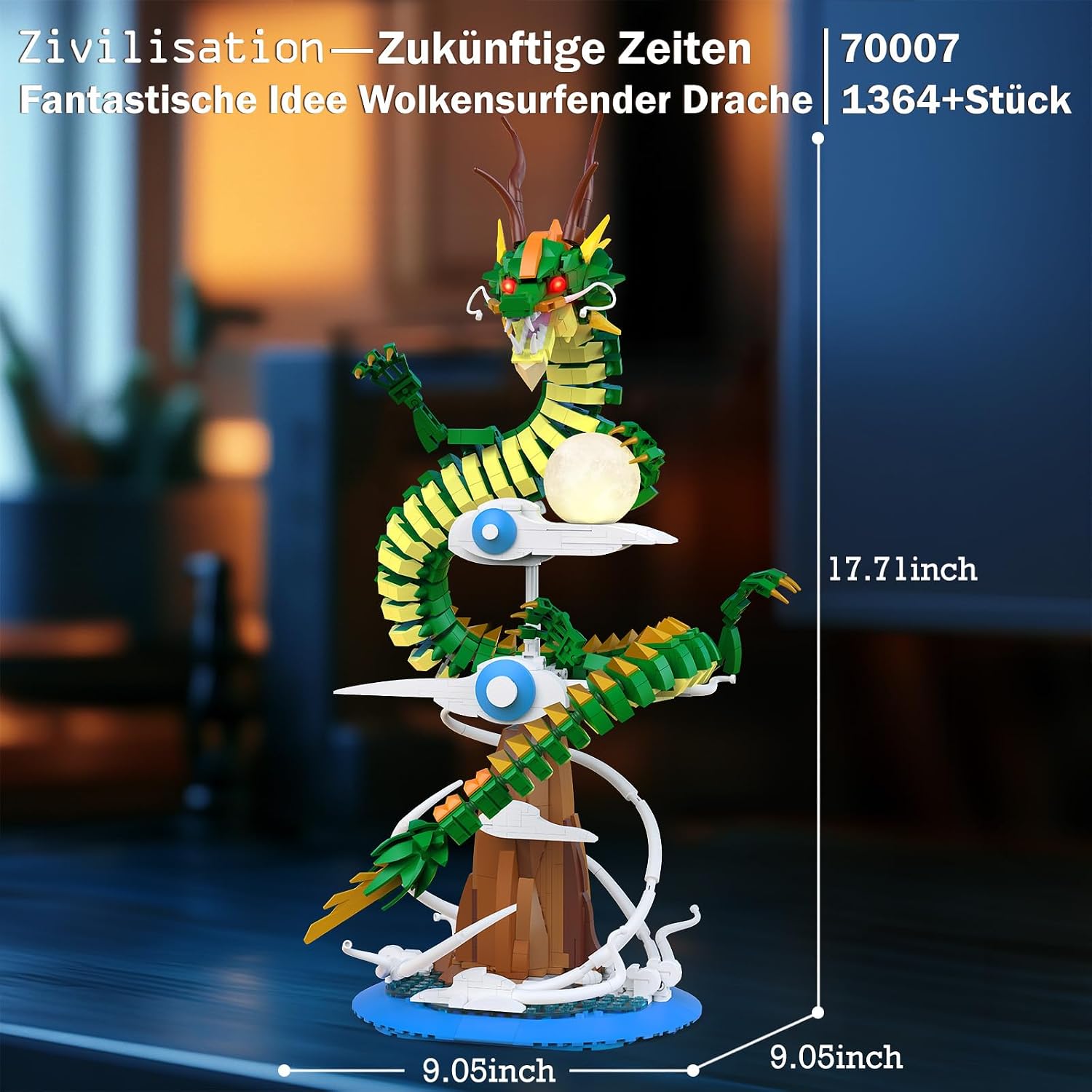 Detalle de JMBricklayer Fantastic Idea Dragon Bausätze mit Lichtern 70007 – Drache auf dem Berggipfel