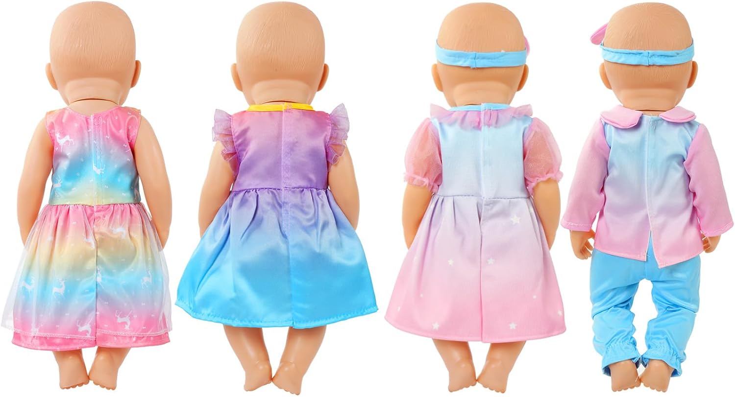 Detalle de Aolso 4-pack baby doll clothes for 14–18 inch (35–45 cm) dolls – unicorn outfits with socks and hangers