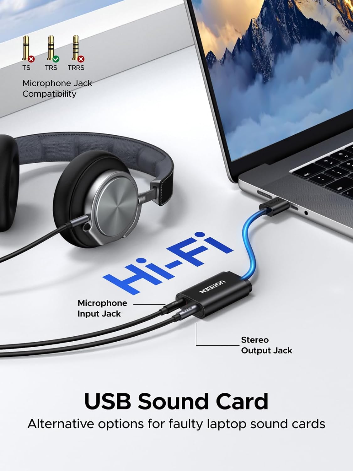 Detalle 2 de UGREEN USB Sound Card 3.5mm USB audio adapter