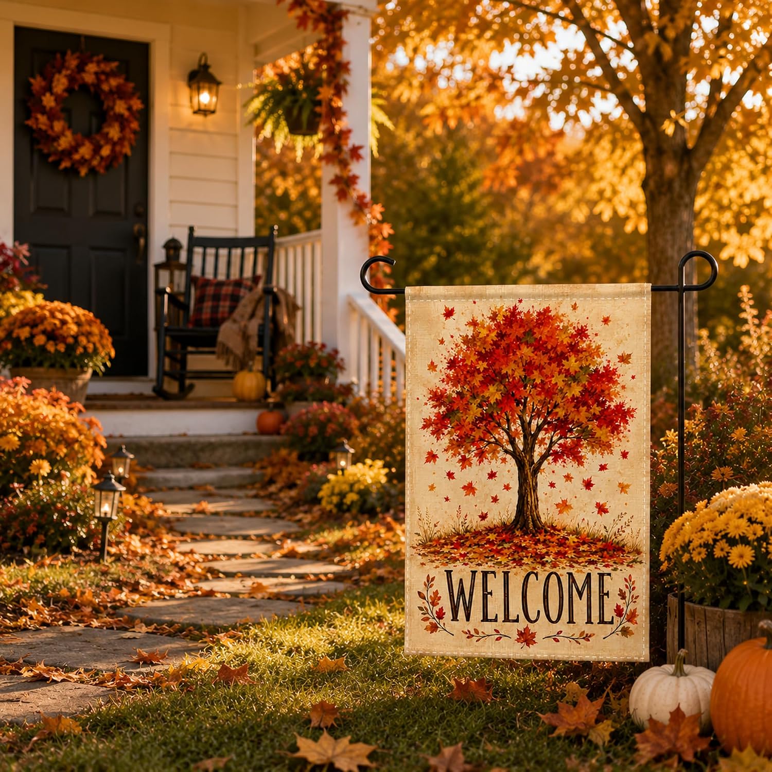 Detalle de OHOME Fall Maple Tree Welcome Garden Flag, Double-Sided 12 x 18-Inch Polyester