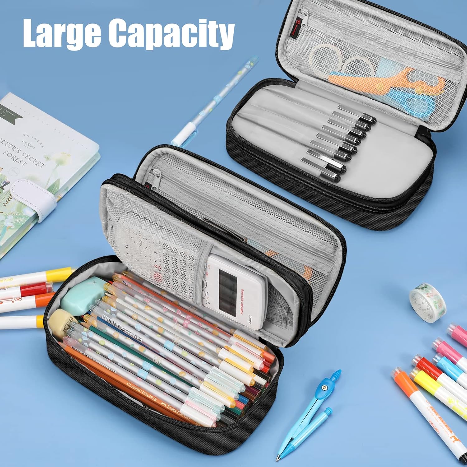 Detalle 2 de FINPAC Federmäppchen Pencil Case mit großer Kapazität (bis zu 50 Stifte / 100 Bleistifte) – Organisation für Schule & Büro