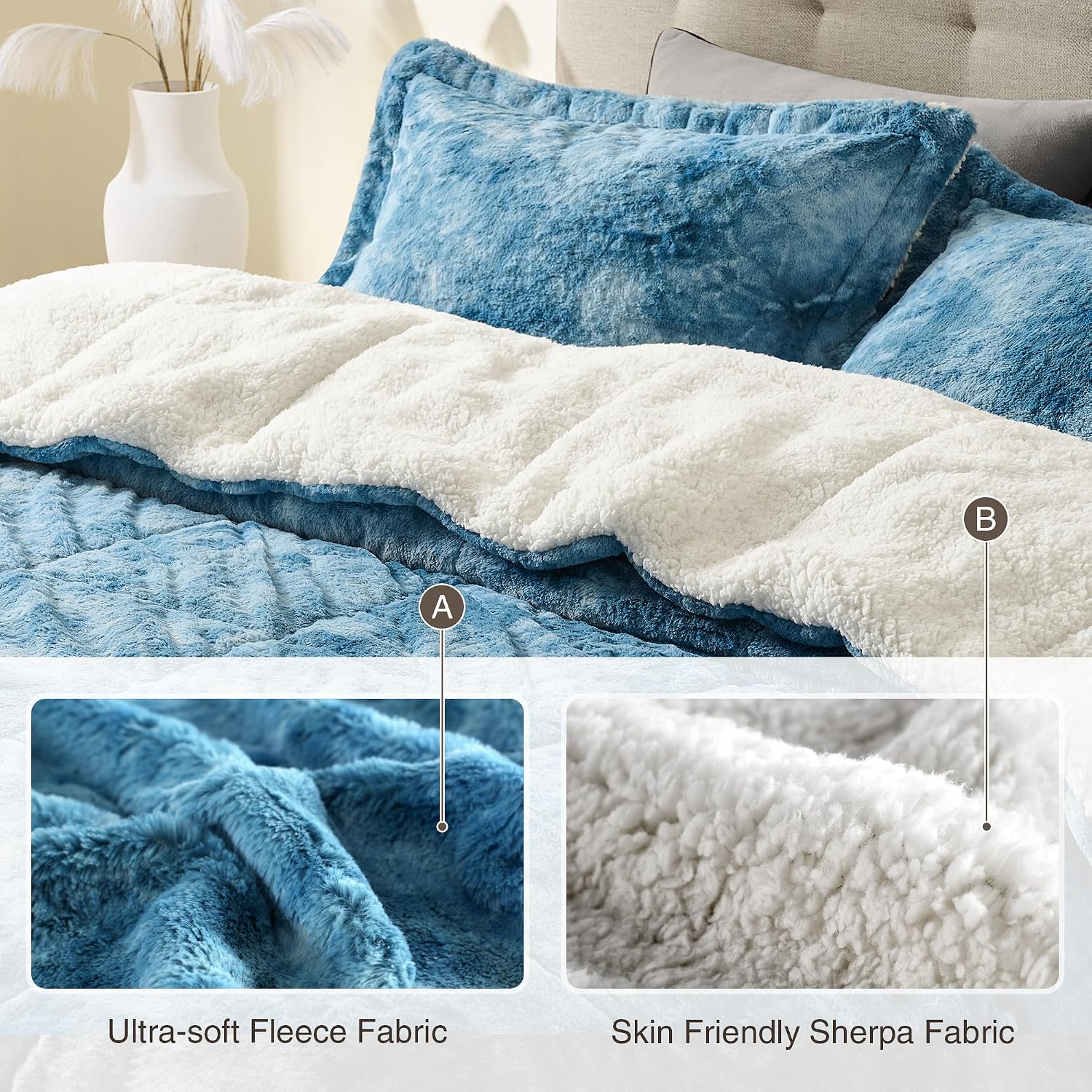 Detalle de UNIKOME Sherpa Comforter Set Queen 90x90