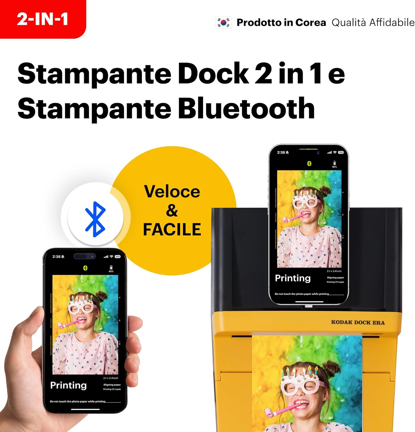Thumbnail 2 de KODAK Dock Era Stampante fotografica giallo con docking station e stampa 10x15 cm da smartphone