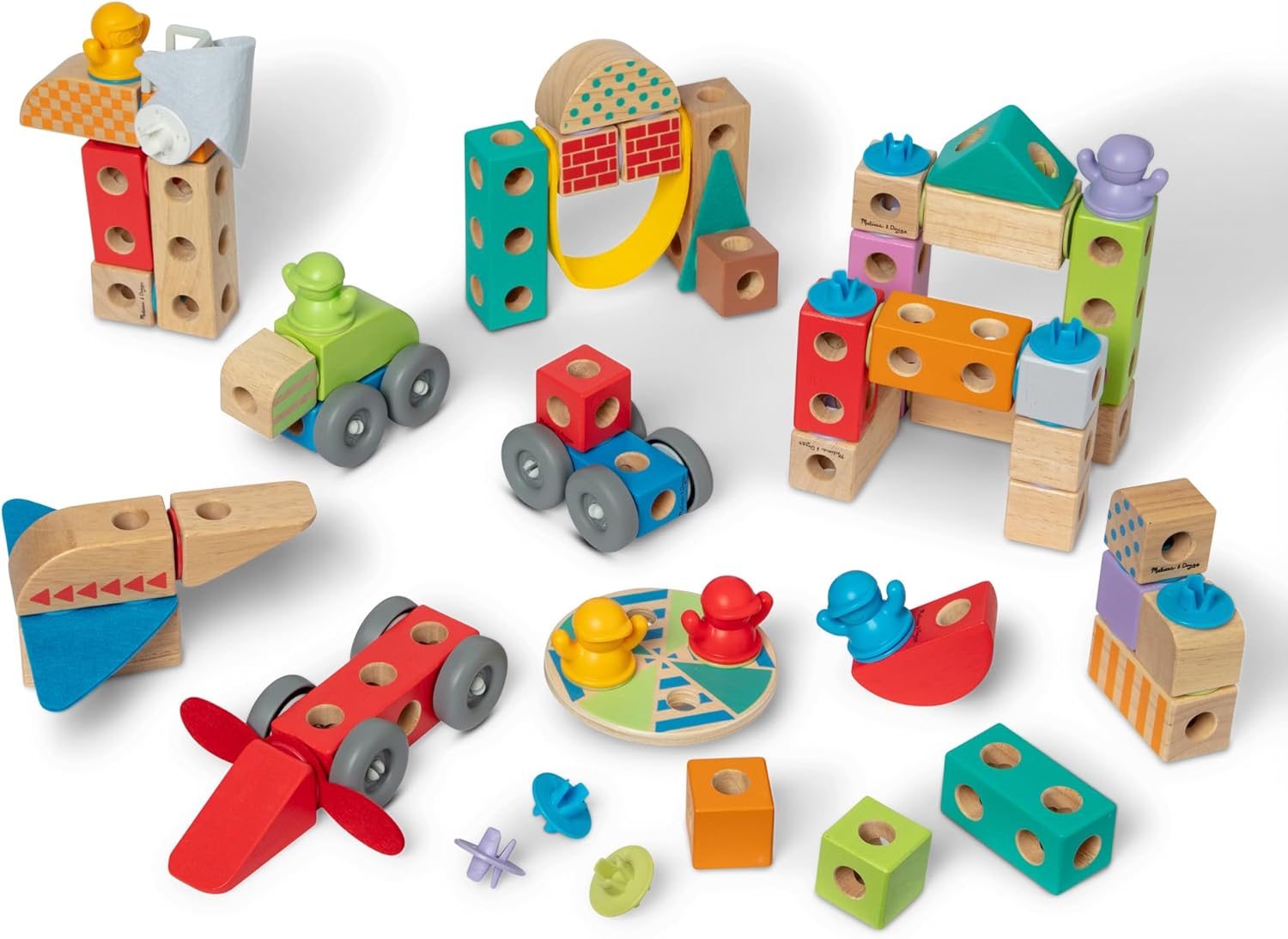 Detalle de Melissa & Doug Blockables Fahrzeuge Bauset (54-teilig) mit Holzbausteinen für Kinder ab 2 Jahren