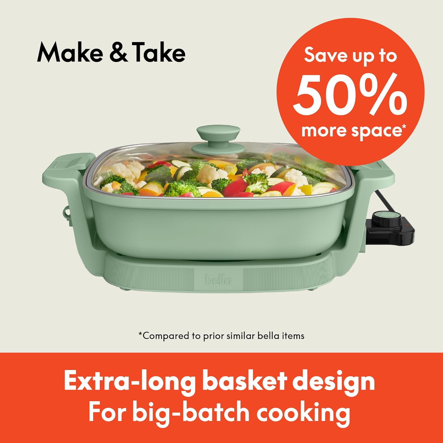 Detalle de Bella Make & Take Electric Skillet (Seaglass) — Fits-anywhere™ kit with adjustable heat and ceramic coating