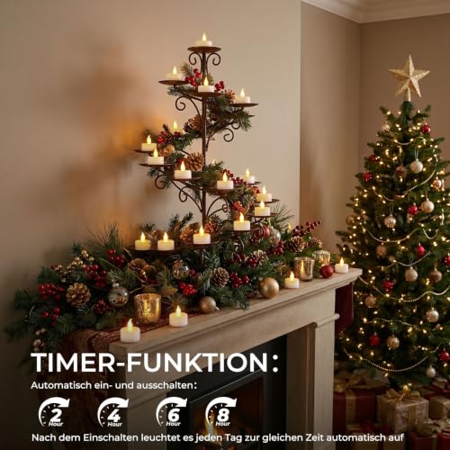 Detalle de cimetech 12 LED Teelichter mit Timer & Fernbedienung – flammenlose Kerzen