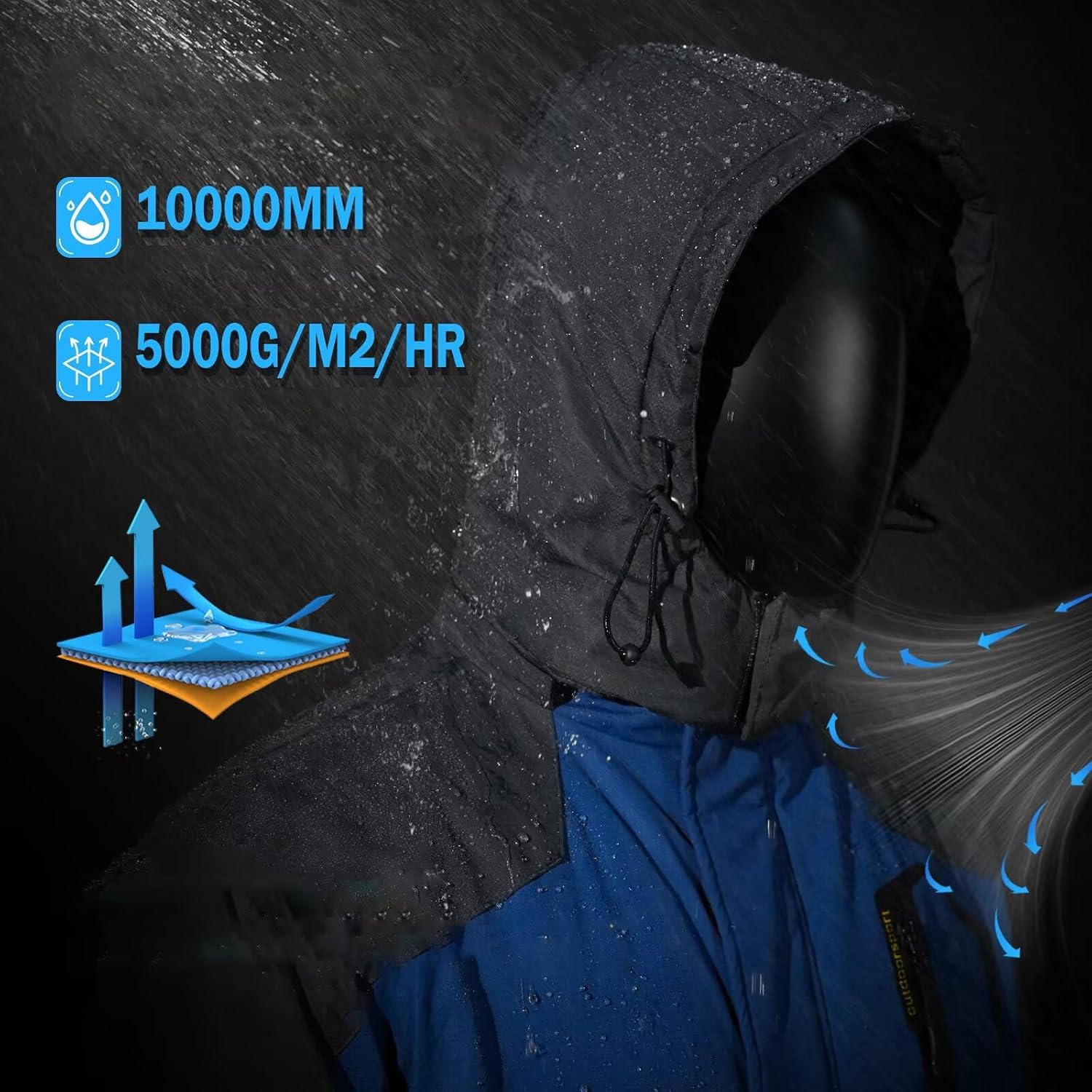 Detalle 2 de PrimeCrest Hombres Chaqueta impermeable con capucha desmontable