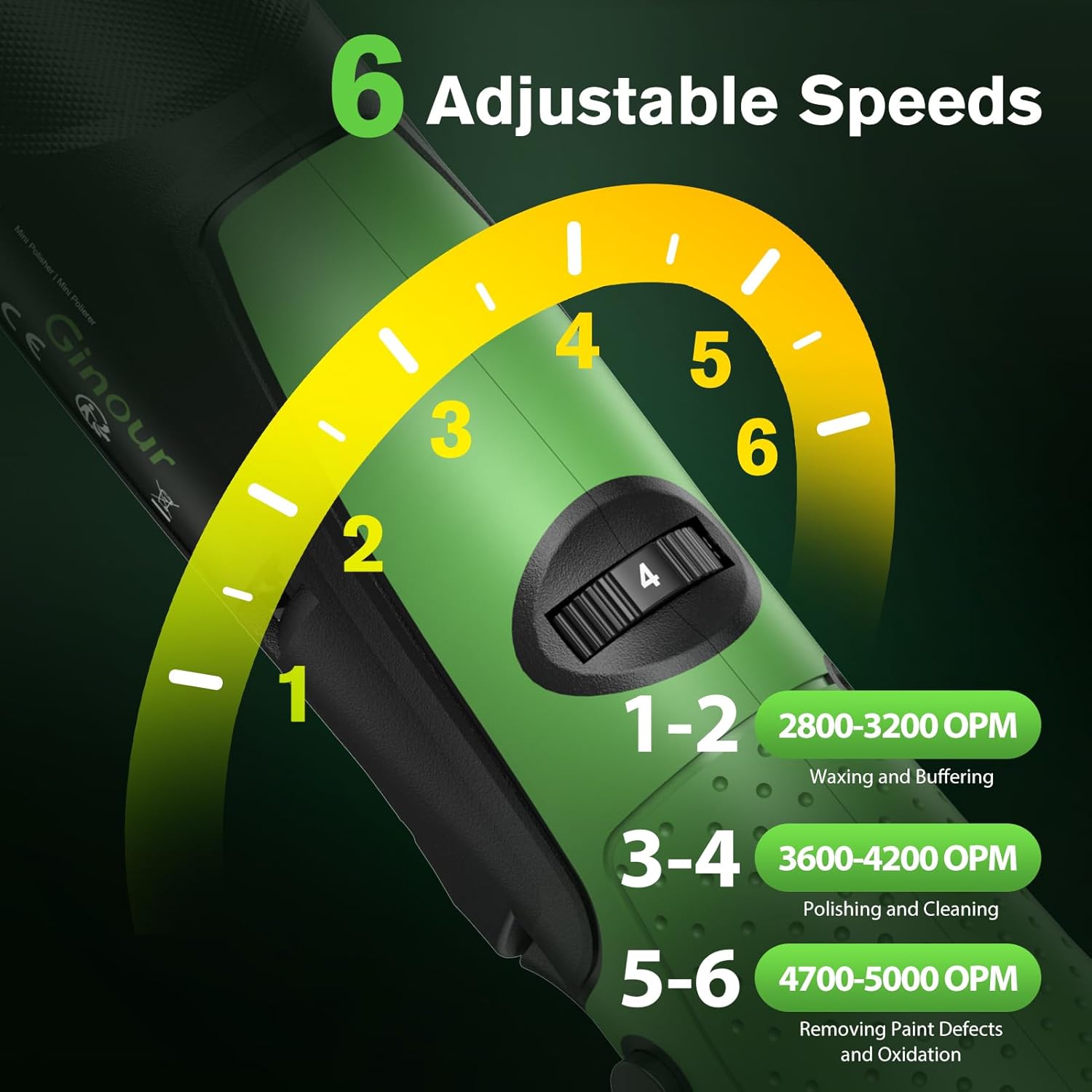 Thumbnail 4 de Ginour Cordless Car Polisher (12V, 2Ah batteries) – 6-speed RO/DA mini rotary & dual action buffer