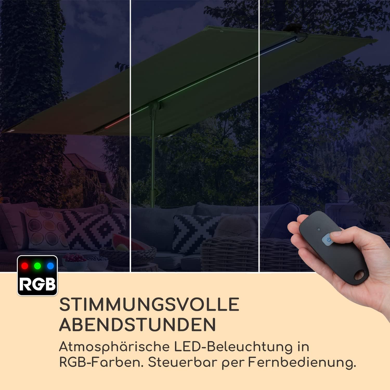 Detalle 1 de Blumfeldt GDW8-FlexShadeLED-LT Garden Parasol with Solar Panels and RGB LEDs