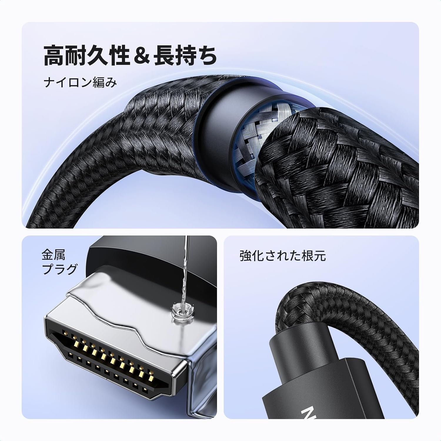 Detalle de UGREEN HDMI 2.1ケーブル 5m、48Gbps・8K@60Hz・eARC対応、ナイロン編み