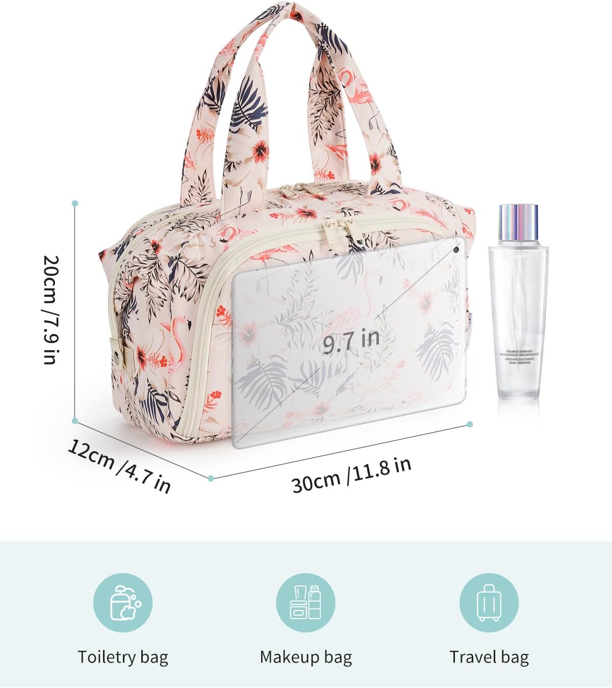 Thumbnail 6 de Narwey Groß Kosmetiktasche Beige Flamingo – Kulturbeutel Reise Organizer