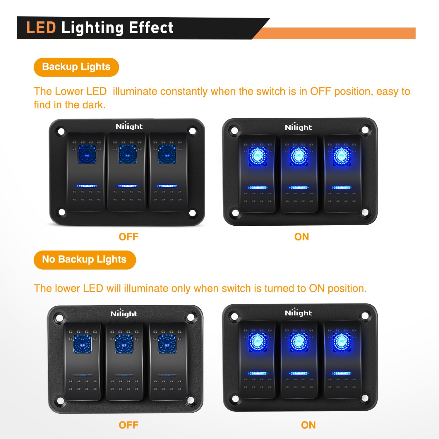 Thumbnail 2 de Nilight 90017C 3-Gang Aluminum Toggle Switch Panel