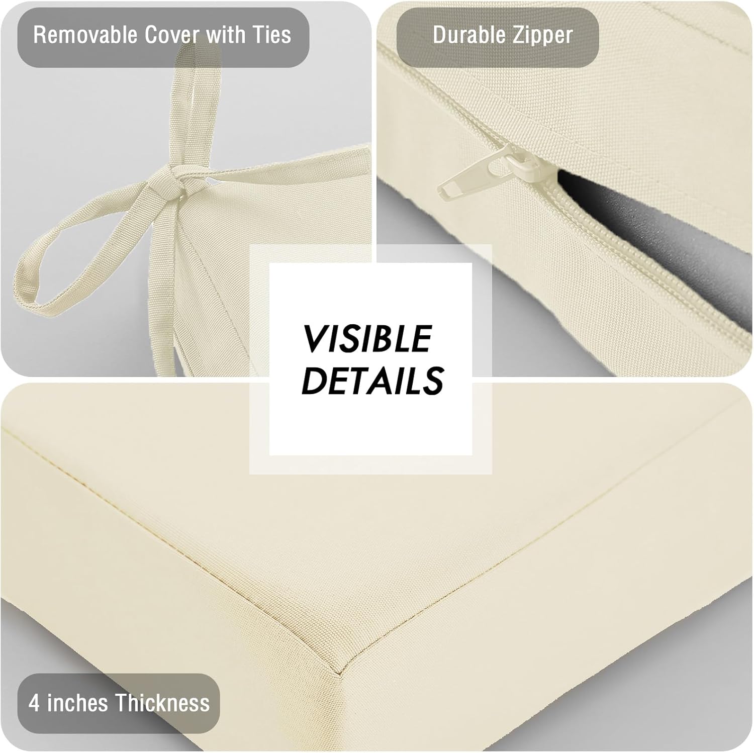 Detalle de PRIMEPATIO Outdoor Chair Seat Cushions Set of 2 – 40 x 40cm, 7cm Thick, Beige
