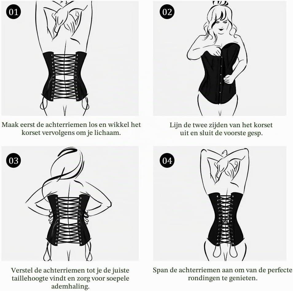 Detalle 2 de AUYAO Gothic korset voor dames van satijn met kant, figuurvormende bustier