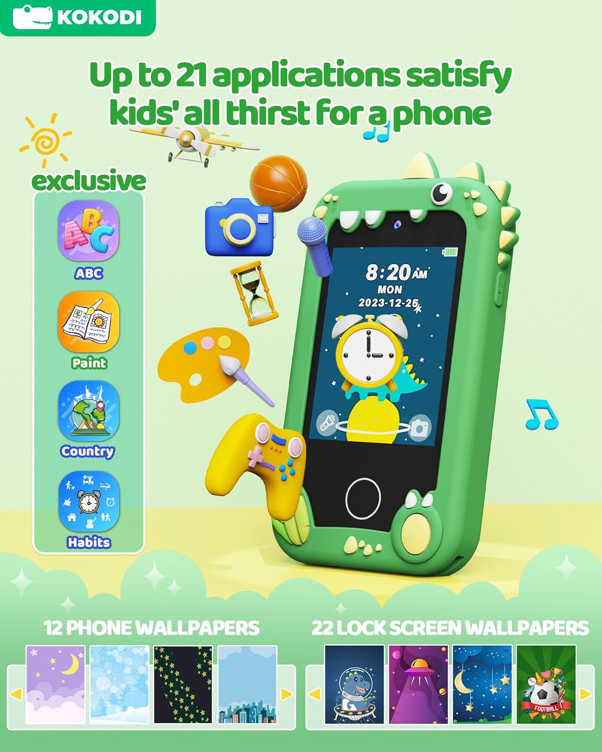 Thumbnail 2 de KOKODI Kids Smart Phone Toy with Touchscreen HD Dual Camera (Green)
