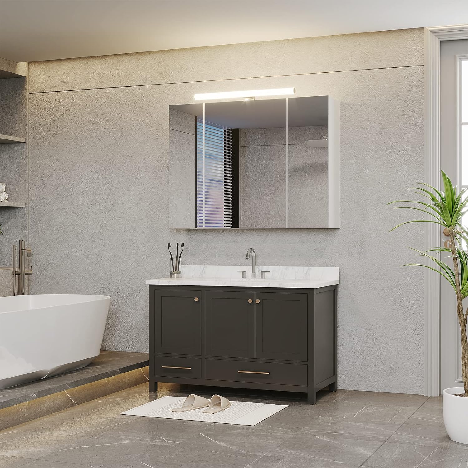 Thumbnail 6 de DICTAC Armadietto Specchio da Bagno con Luce LED e Presa Elettrica, 80x16x60 cm, Bianco