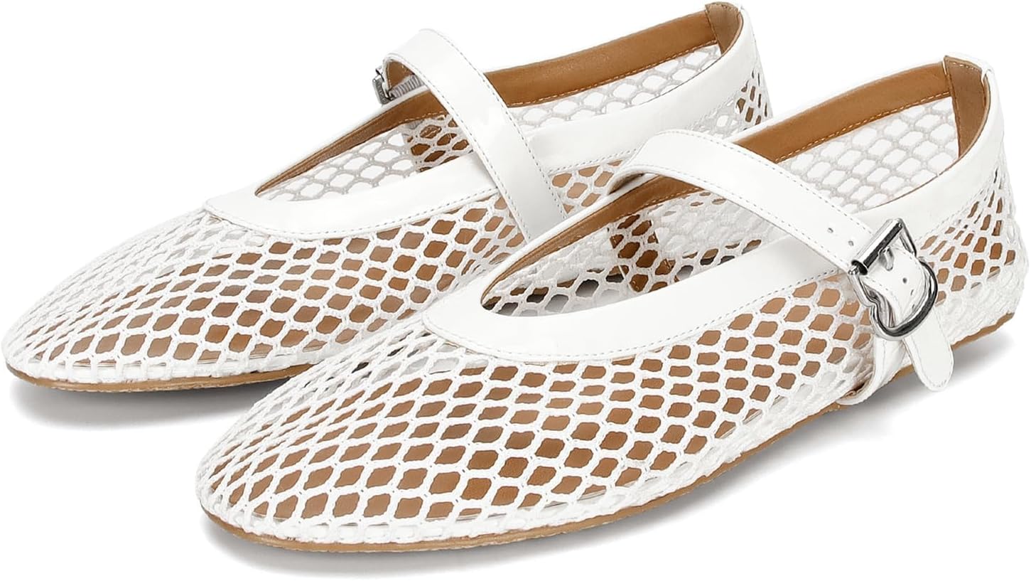 Detalle de DOEYG Mesh Ballet Flats for Women with Buckle Strap
