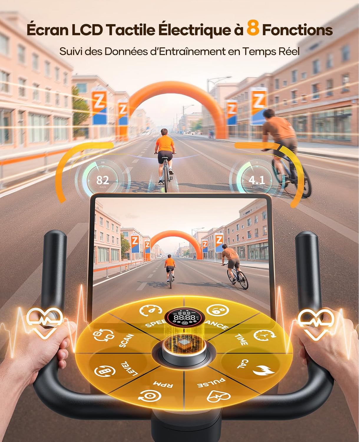 Thumbnail 3 de TOPUTURE Velo d’appartement silencieux à résistance magnétique électrique (32 niveaux) et écran tactile