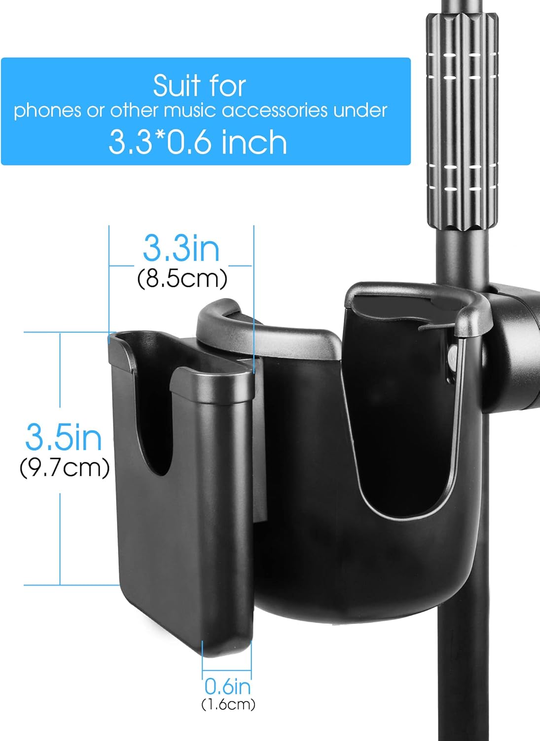 Detalle de Mr.Power Mic Stand Cup Holder with Phone Holder (Universal 2-in-1) for Boom & Music Stands