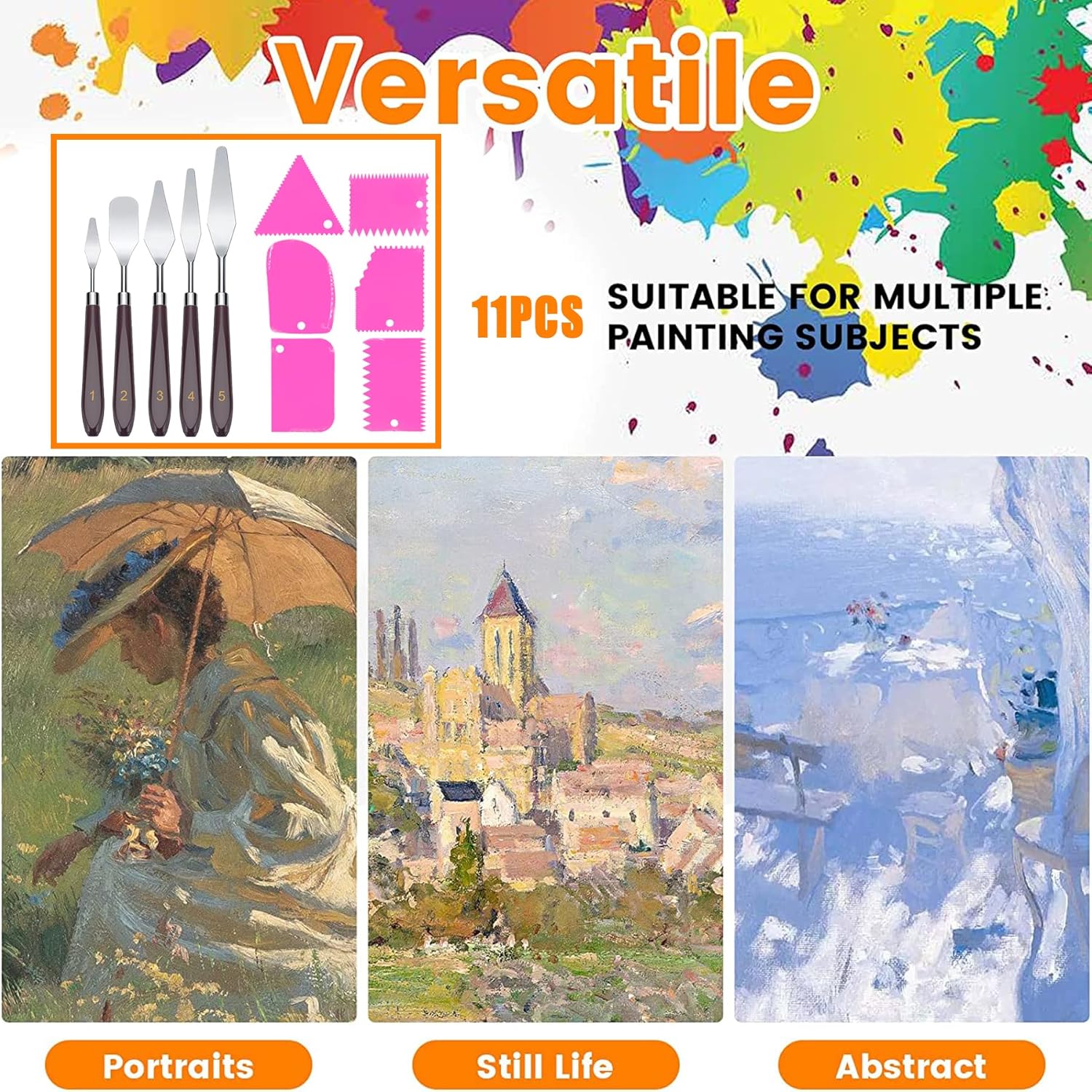 Thumbnail 5 de 11-teilige Palette Messer- & Abstreifermesser-Set für Ölgemälde aus Edelstahl (5× Metall + 6× Kunststoff) – Malwerkzeug-Set mit Strukturpaste-Spachteln