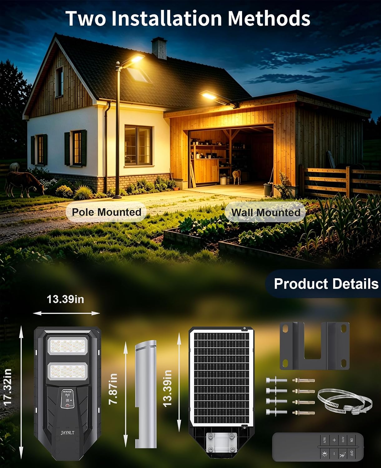 Thumbnail 3 de JAYNLT Lampione Solare LED Esterno 2 pezzi: lampione LED con sensore di movimento, 3000K/4000K/6500K, IP67, autonomia 8–12h