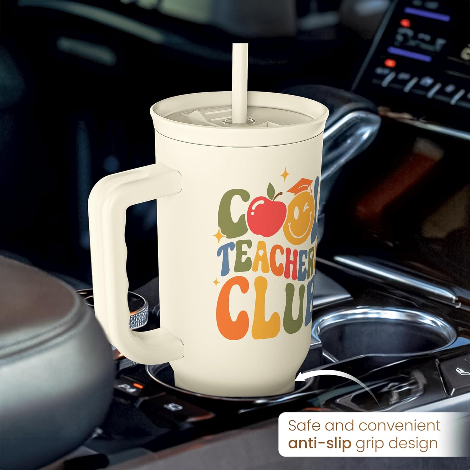 Detalle de Cool Teacher Club Tumbler 40oz Stainless Steel Insulated Coffee Travel Cup with Handle