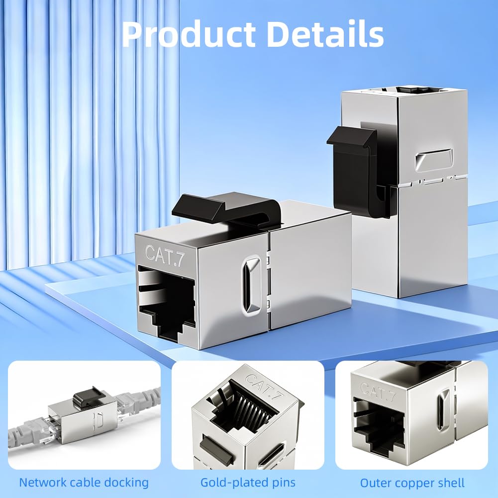 Detalle de OFFCUP CAT 7 RJ45 Keystone Modules, 5-Pack, Tool-Free, 10 Gbit/s