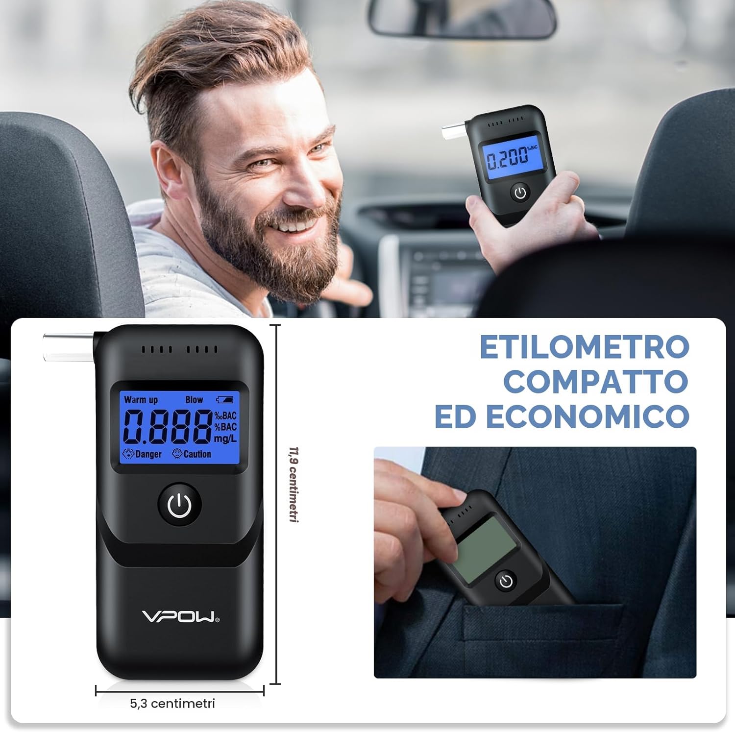 Thumbnail 3 de VPOW Etilometro Portatile Certificato — alcol test personale 📟