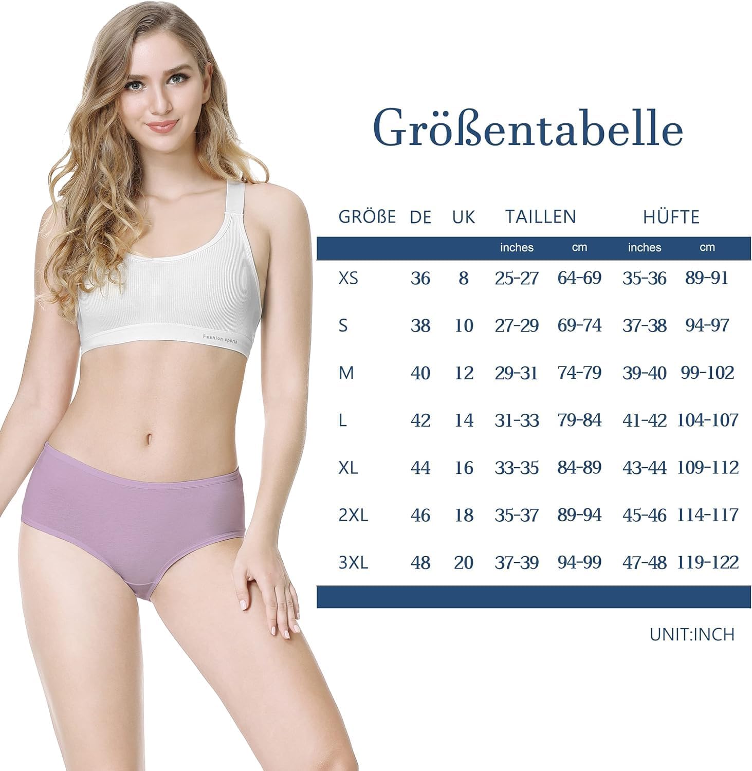 Detalle 2 de TUUHAW lot de 6 culottes femme midi en coton et élasthanne (taille XXL)