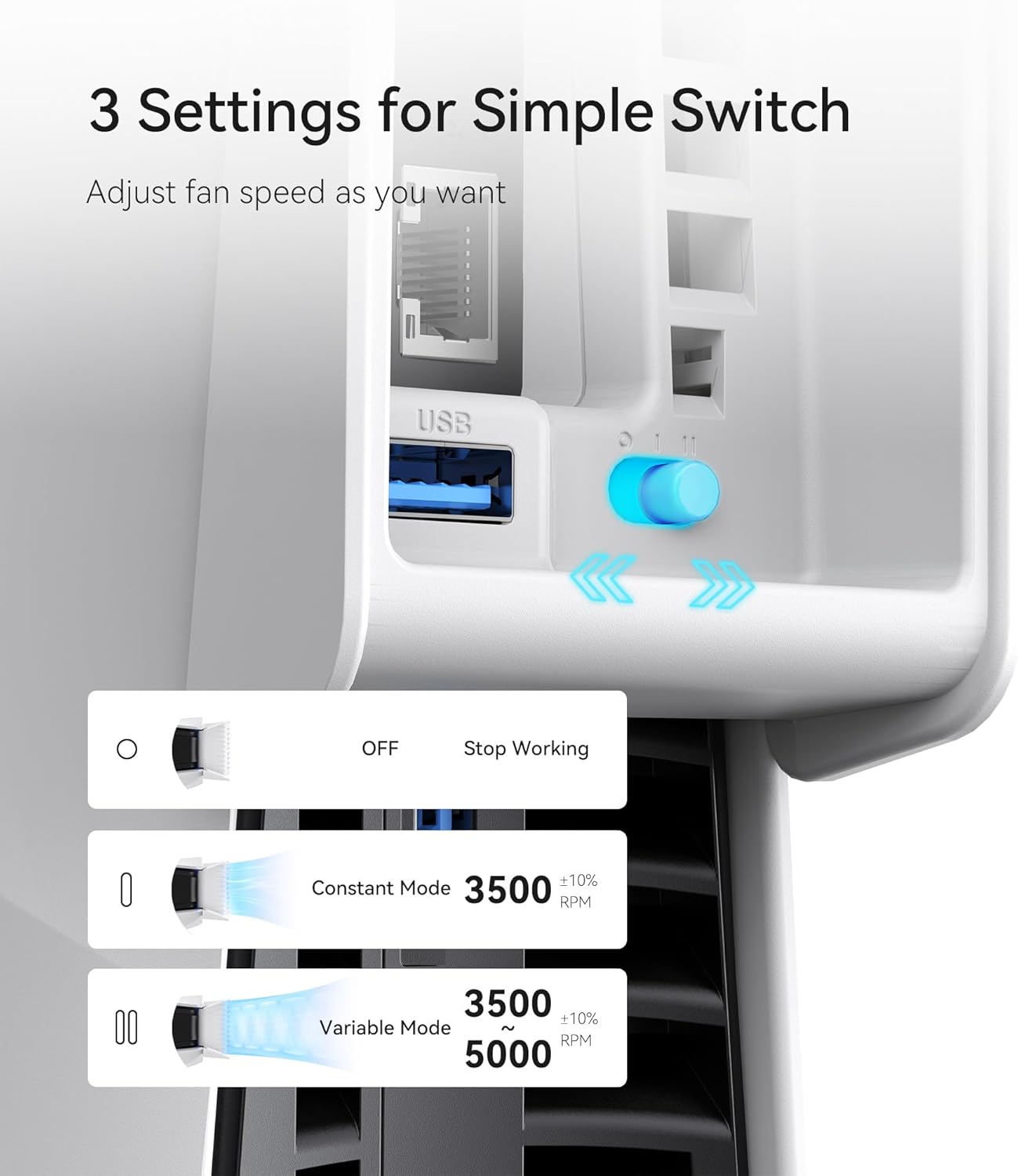 Thumbnail 3 de KIWIHOME Cooling Fan for PS5 Slim (2023) with Auto Speed, LED & USB 3.0 Port