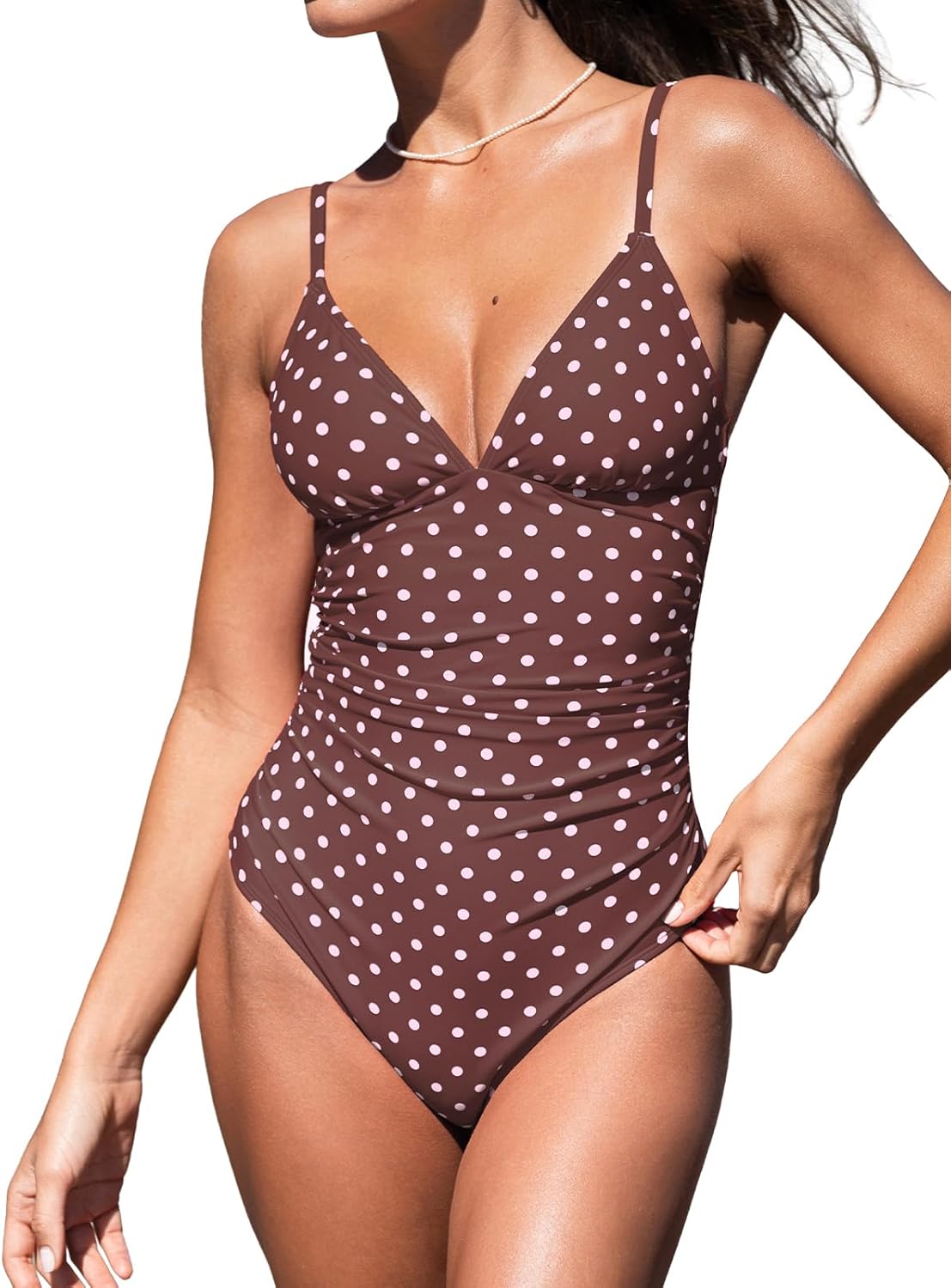 Detalle 2 de CUPSHE Women Swimsuit One Piece: V‑Neck, Tummy Control Ruched Front, Low Back Bathing Suit