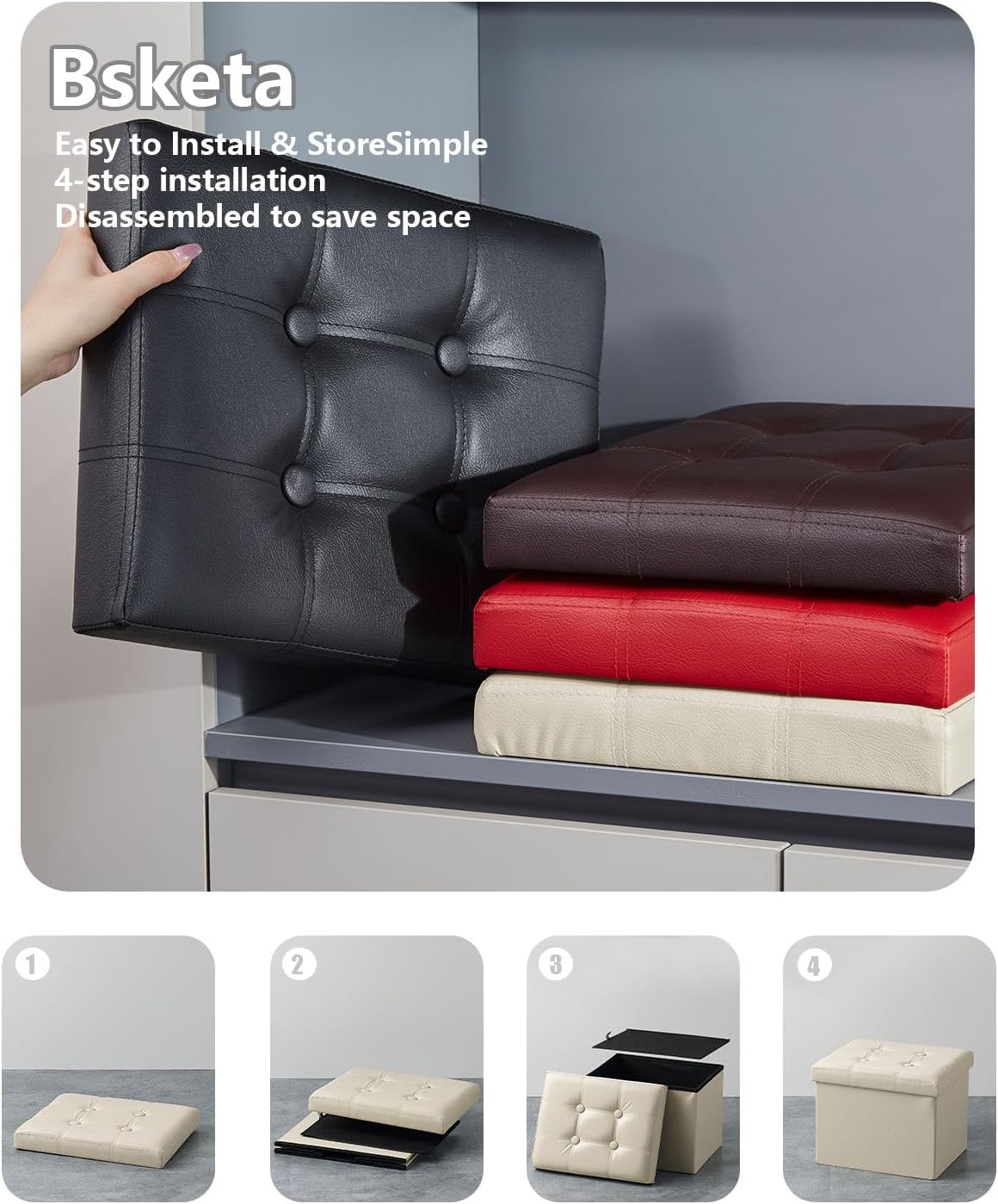 Detalle 2 de Bsketa Storage Ottoman Bench, 17-inch