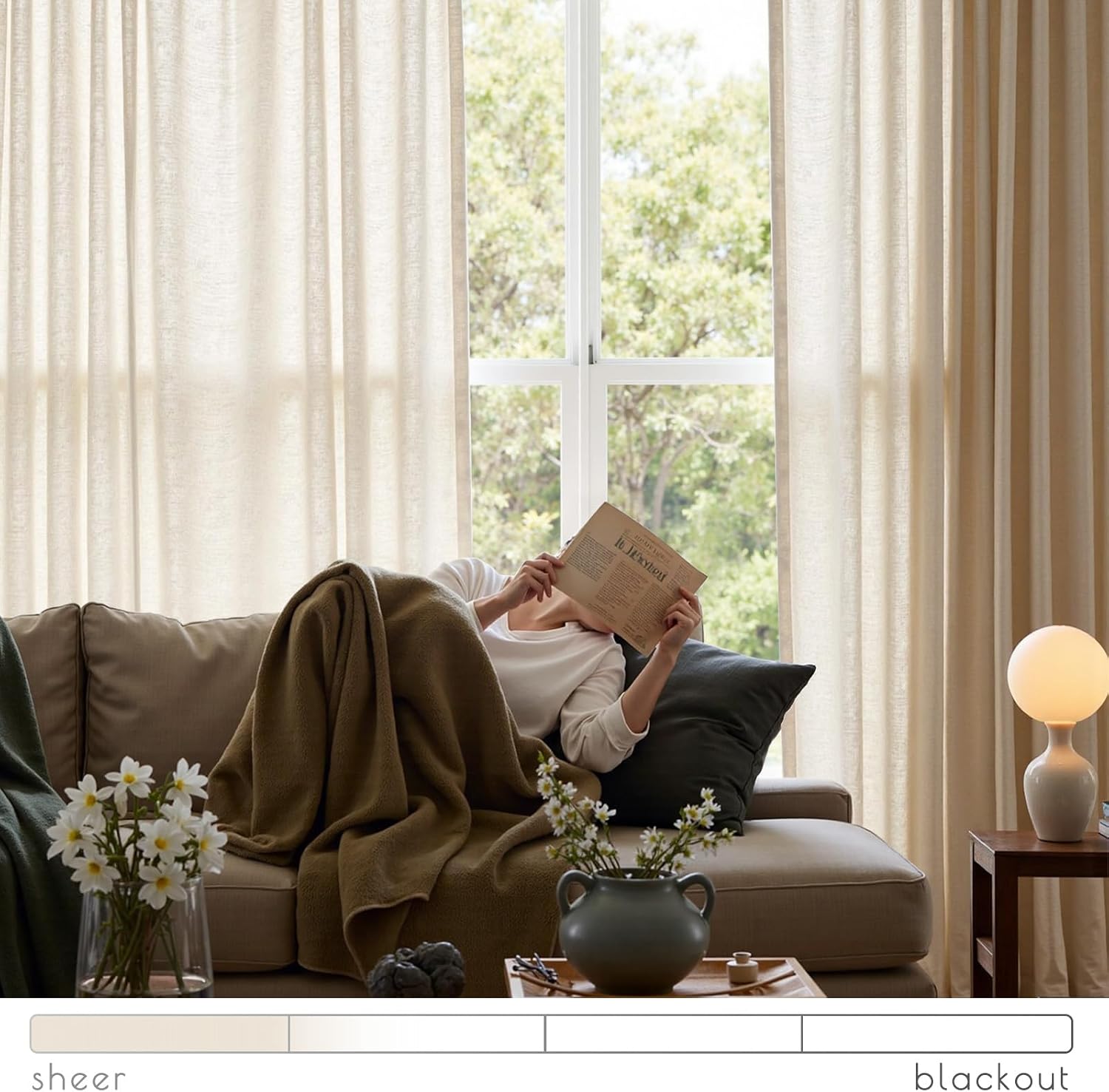 Thumbnail 2 de jinchan JINCHAN Curtains Linen-Blend Light-Filtering Drapes, 4 Panels
