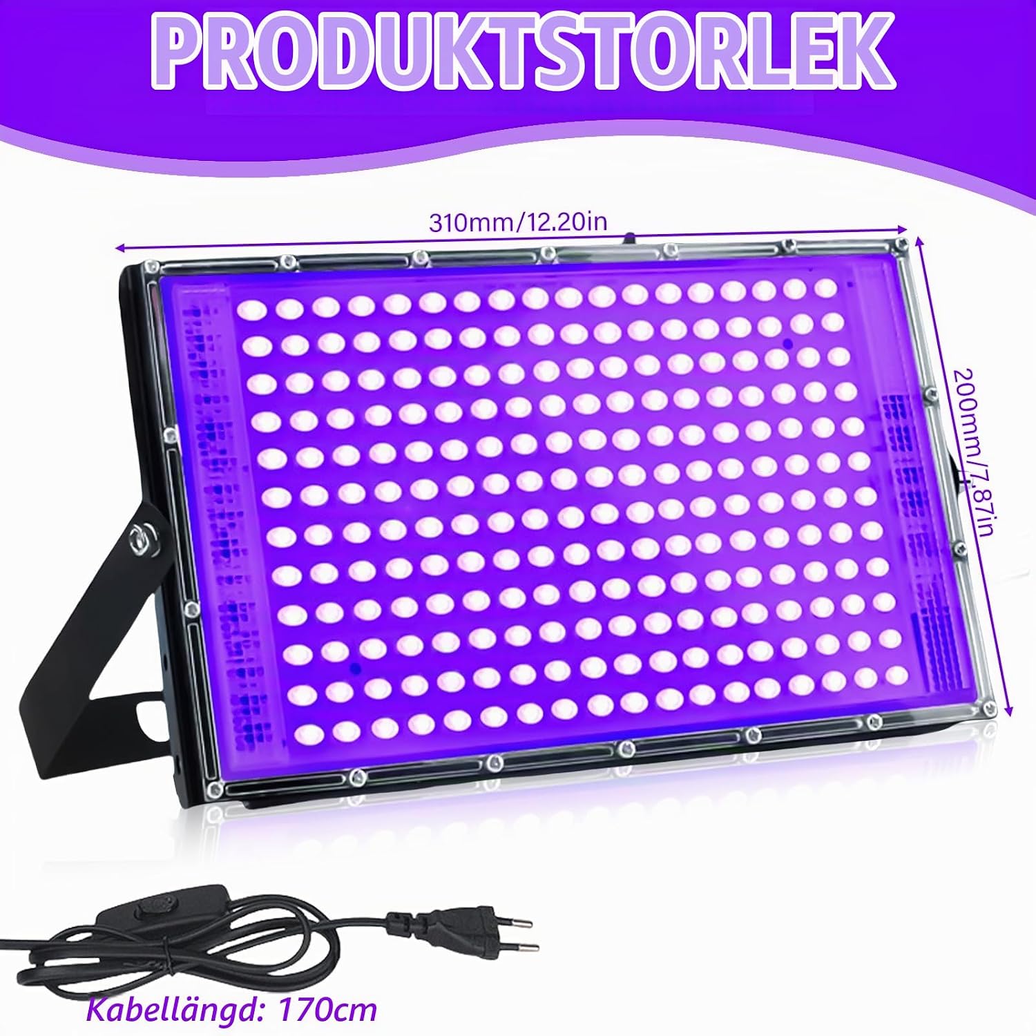 Detalle 2 de BAIFULAI WK743-ZWXD-1P UV-svartljusprojektor, 200 W, 216 LED, IP65