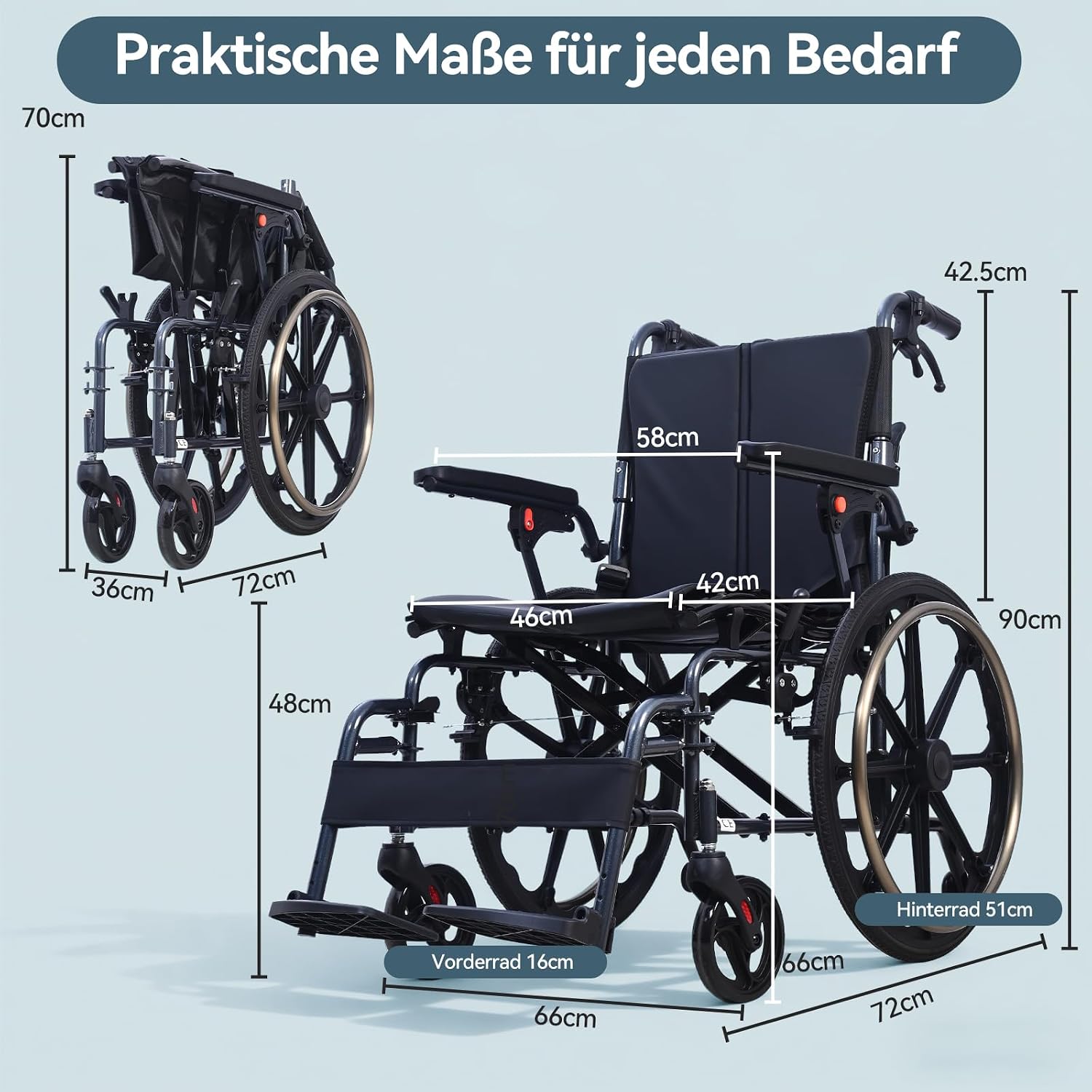 Thumbnail 5 de ByteTecpeak M4 Rollstuhl faltbar 13 kg ♿