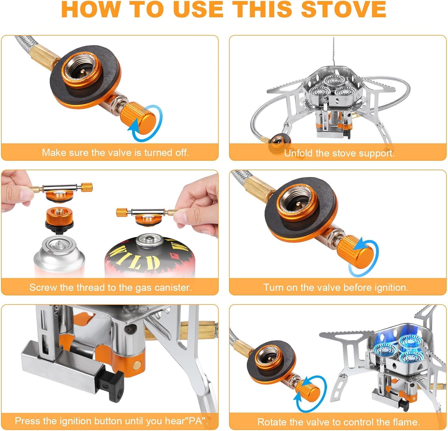 Thumbnail 5 de Adiwo fornello a gas da campeggio 6800 W mini, con accensione piezoelettrica e sistema antivento