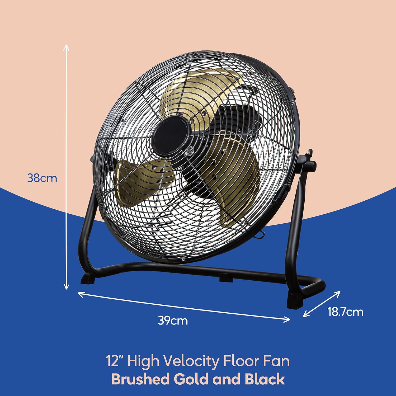 Thumbnail 1 de Russell Hobbs RHGF1221BG 12" High Velocity Floor Fan in Brushed Gold (3 speed settings, tilt)