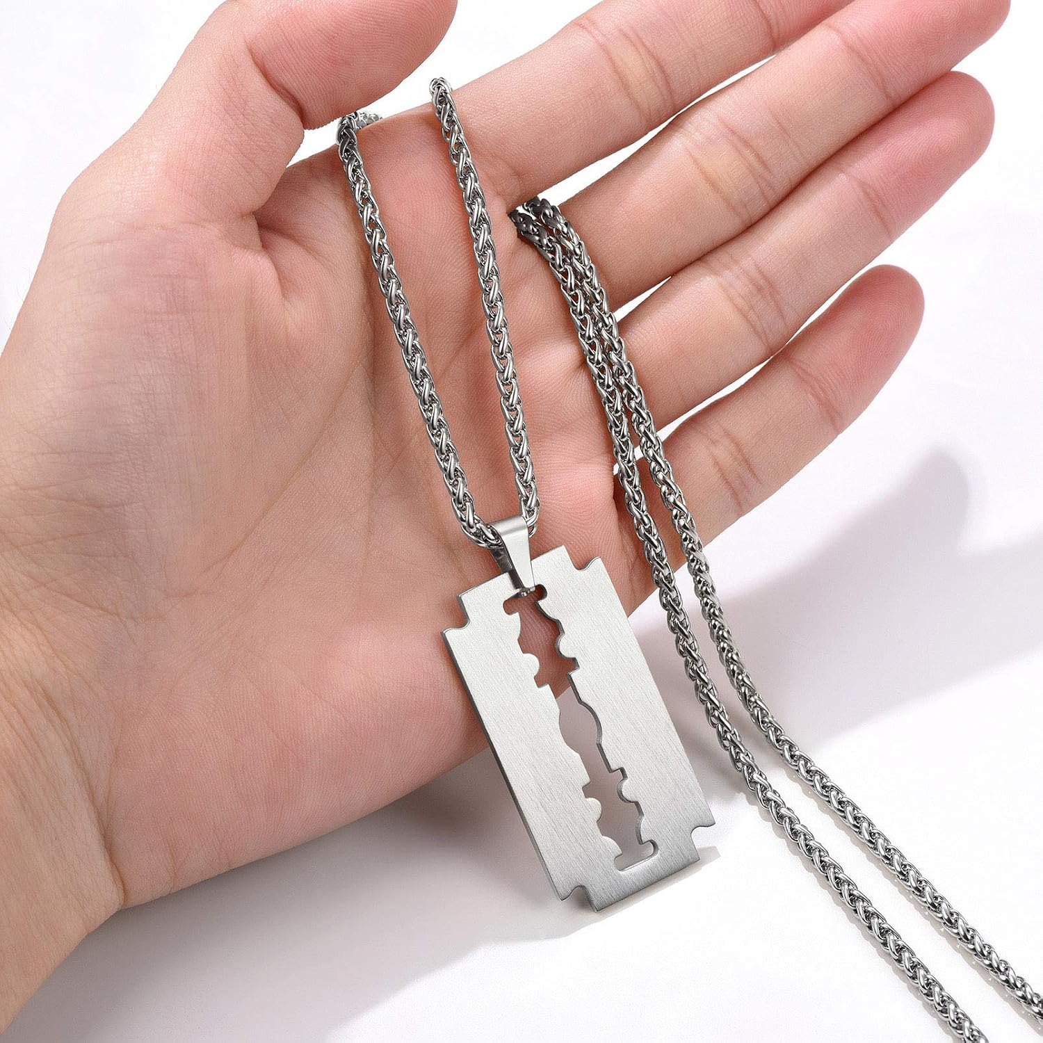 Detalle de PROSTEEL Collier lame de rasoir homme en acier inoxydable plaqué or, pendentif rock punk avec chaîne ajustable