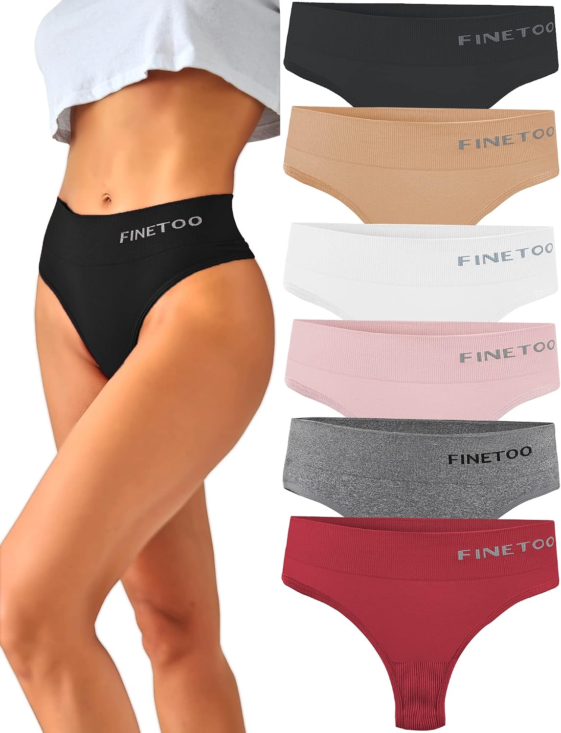 Thumbnail 6 de FINETOO set perizomi alto elastici traspiranti da donna, 4 pezzi