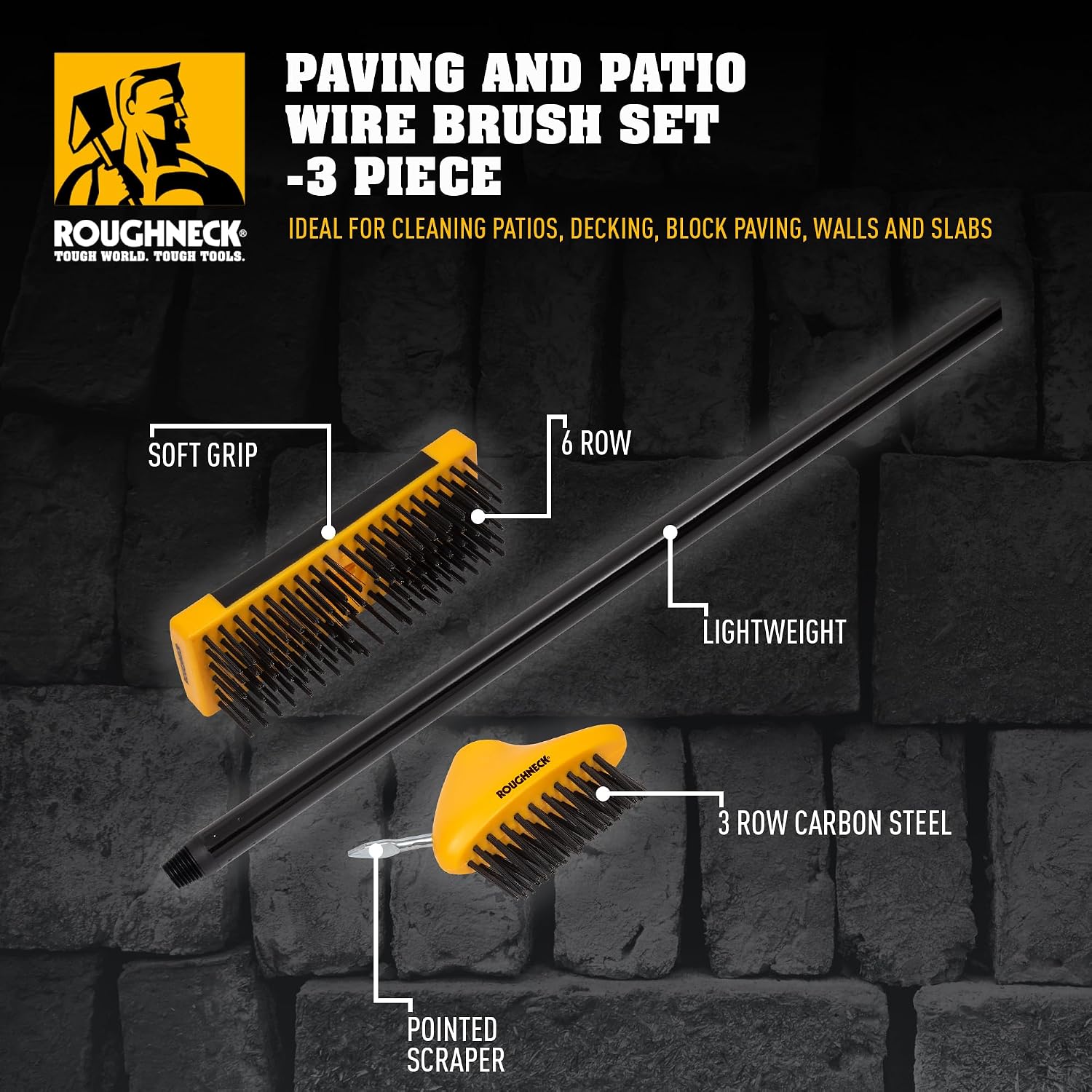 Detalle de Roughneck ROU52090 patio brush set 3 piece