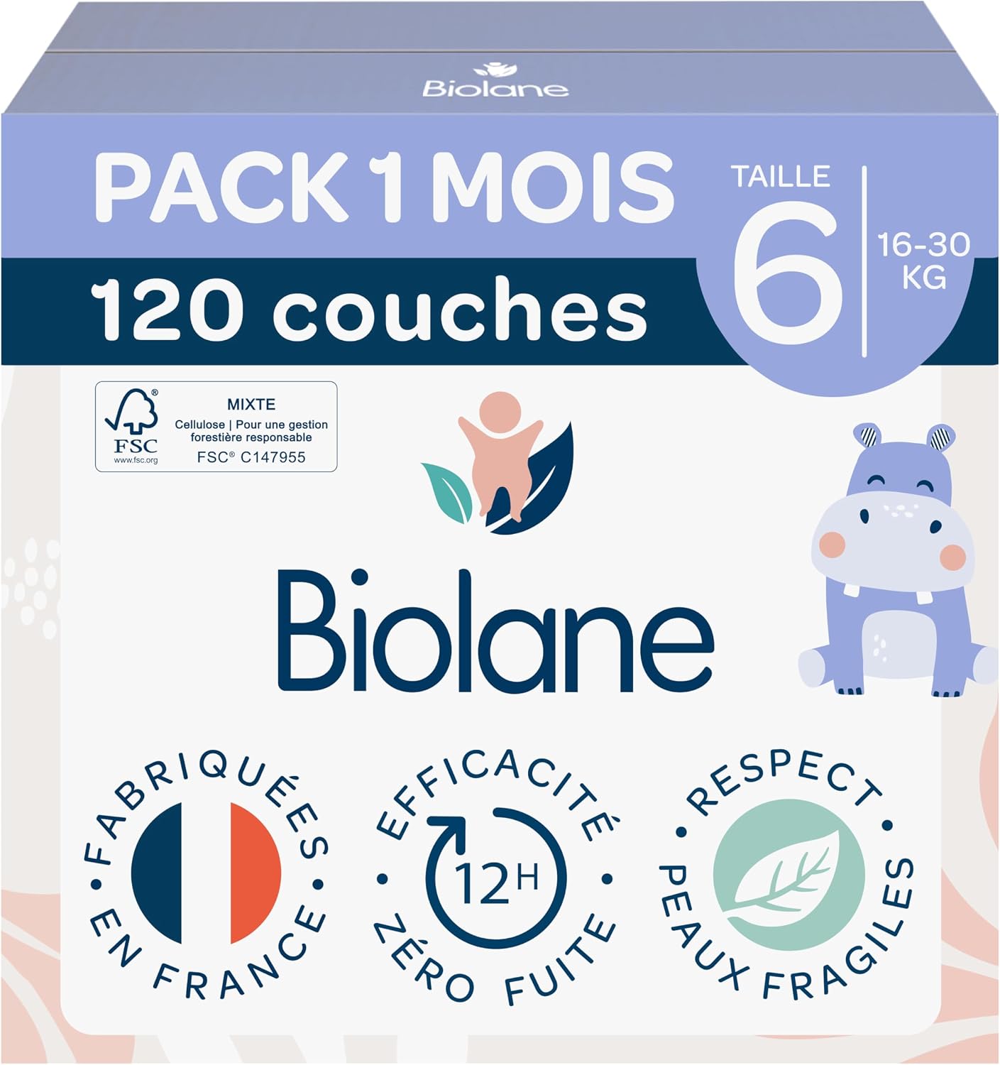 Detalle de BIOLANE Couches bébé Taille 6 16kg+ Peaux sensibles 12h