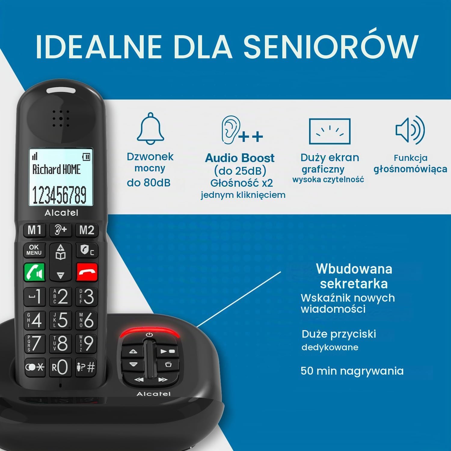 Detalle 2 de Alcatel XL685 Voice Duo – telefon bezprzewodowy DECT z sekretarką i wzmocnieniem dźwięku