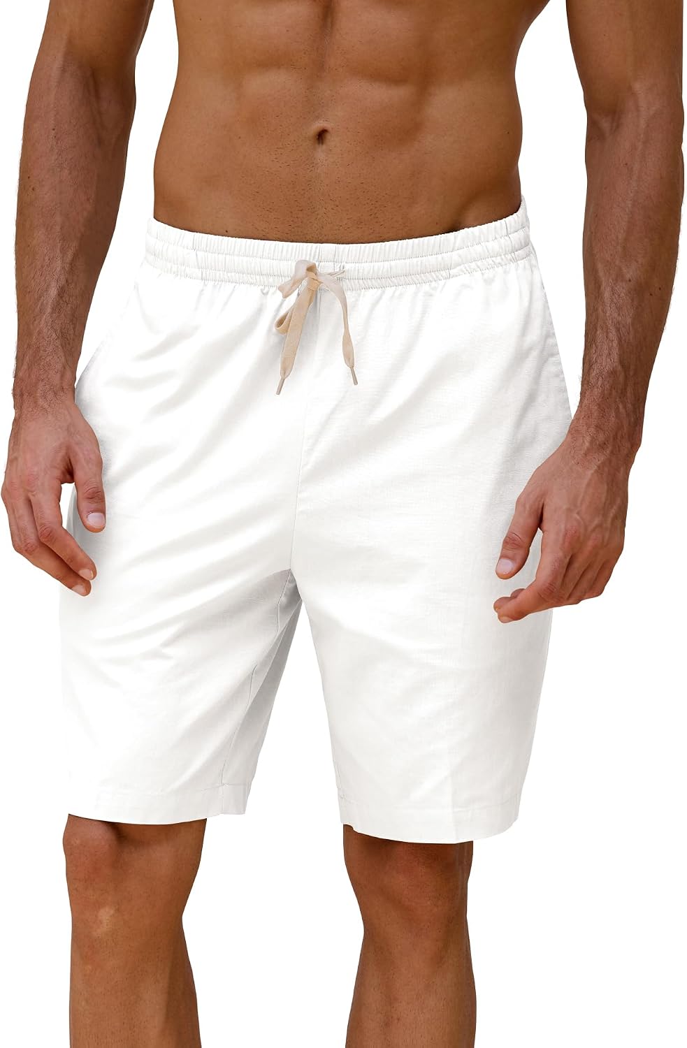 Detalle de Kallspin Herren Sommer-Baumwoll-Shorts mit Elastikbund – Leichte Strand-Shorts mit Taschen