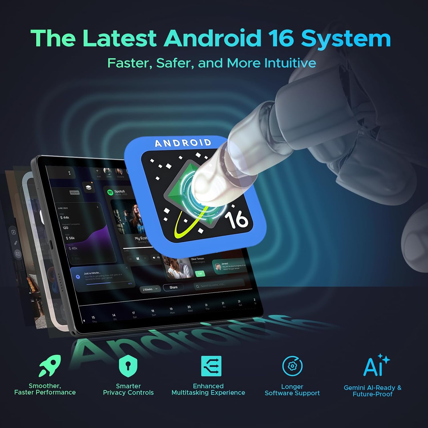 Detalle de U11 Android 16 Tablet 11" Gemini AI – potenza, autonomia e intrattenimento in un corpo metallico sottile