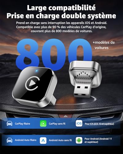 Thumbnail 7 de Adaptateur CarPlay et Android Auto sans Fil 2-en-1 Ancvet – Mini dongle Plug & Play