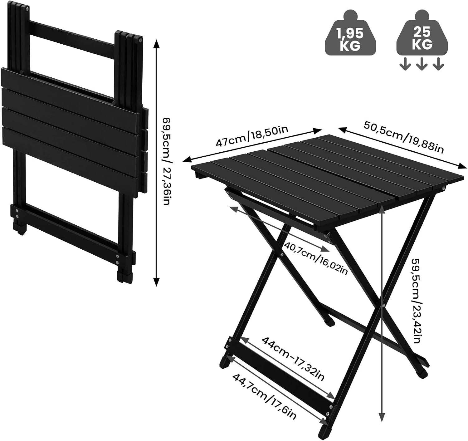 Thumbnail 2 de WOLTU klappbarer Campingtisch aus Aluminium (50,5 × 59,5 × 47 cm) in Schwarz