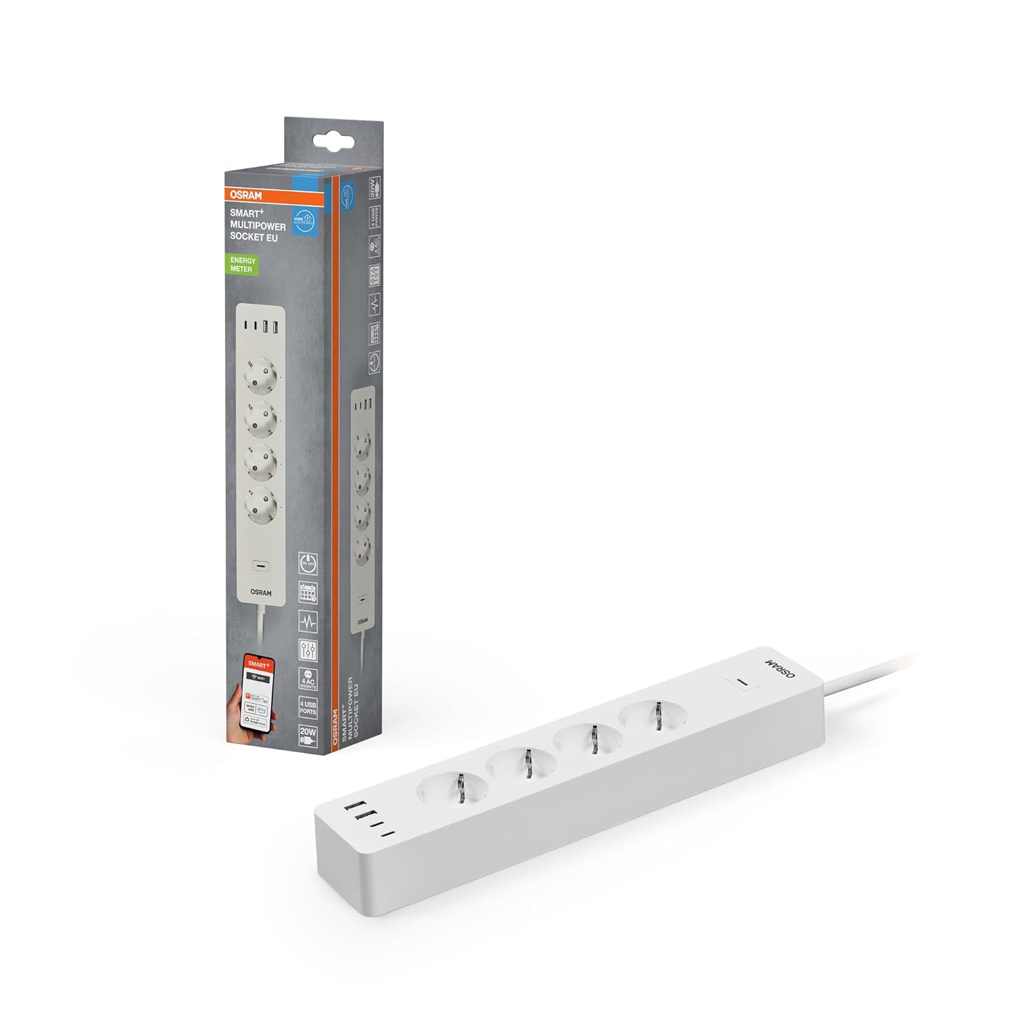 Ciabatta multipresa OSRAM SMART+ WiFi con 4 prese e 4 porte USB, controllo smart e misurazione dei consumi