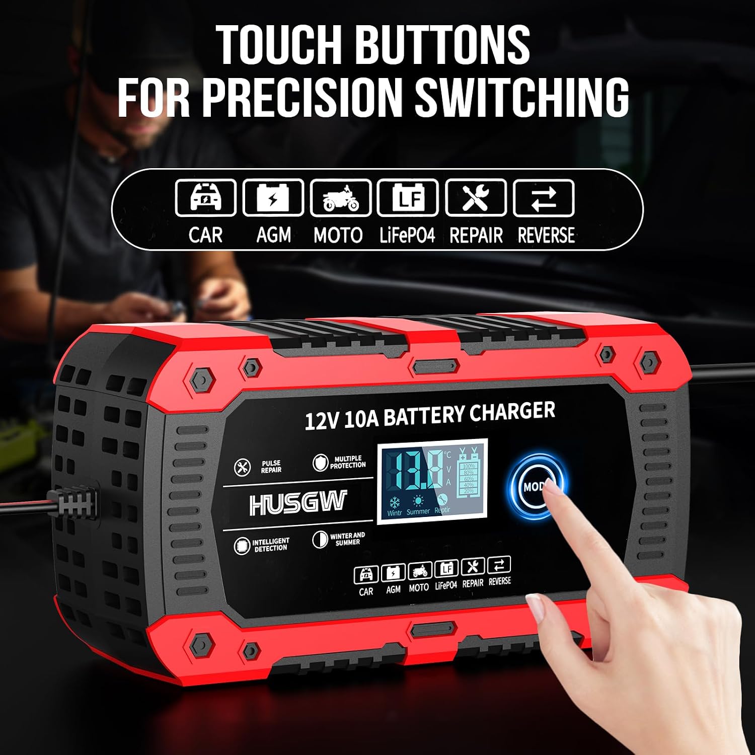 Thumbnail 1 de 10Amp 12V Automatic Smart Car Battery Charger/Maintainer with Temperature Compensation (Pulse Repair & Desulfator)